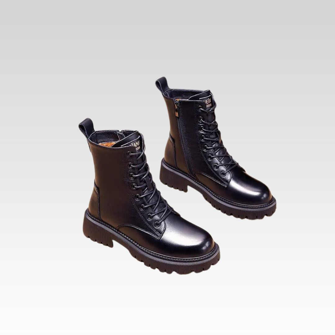 Delphine | Schwarze Winterstiefel aus Leder