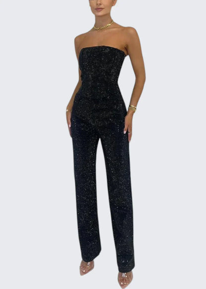 Stella | Trägerloser Glitzer-Jumpsuit mit Korsett