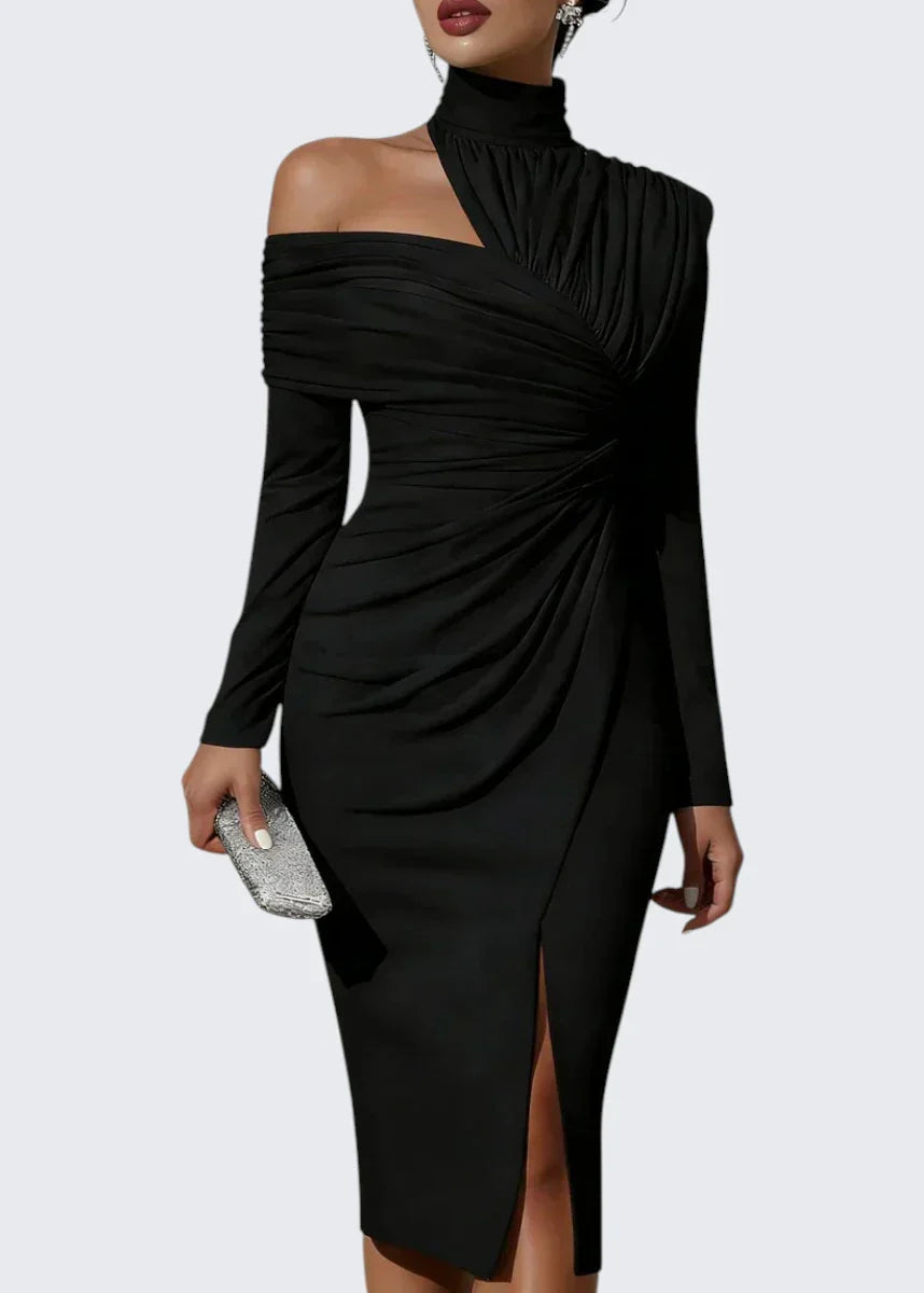 Olivia | Asymmetrisches One-Shoulder-Midikleid mit Drapierung