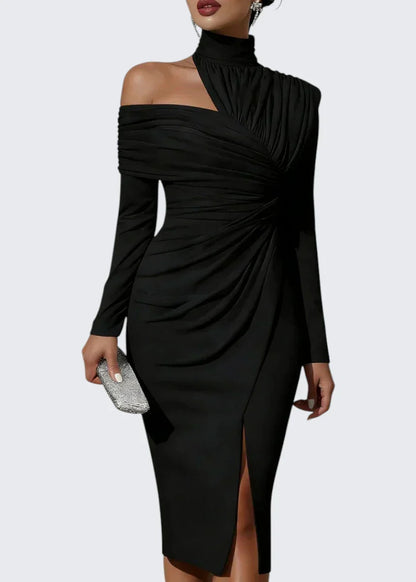 Olivia | Asymmetrisches One-Shoulder-Midikleid mit Drapierung