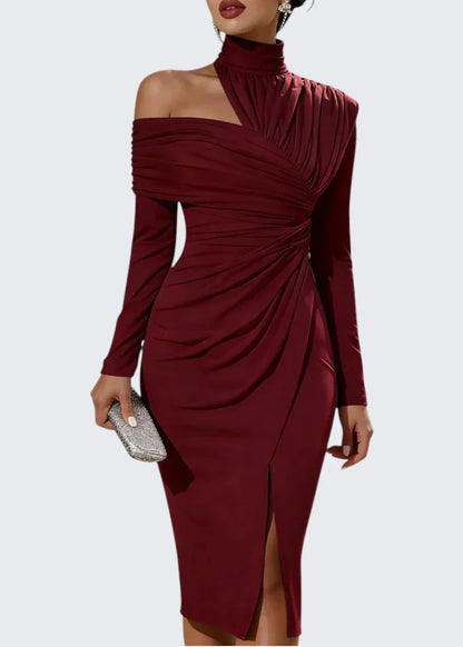 Olivia | Asymmetrisches One-Shoulder-Midikleid mit Drapierung