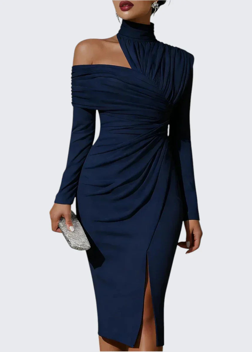 Olivia | Asymmetrisches One-Shoulder-Midikleid mit Drapierung