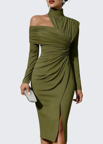 Olivia | Asymmetrisches One-Shoulder-Midikleid mit Drapierung