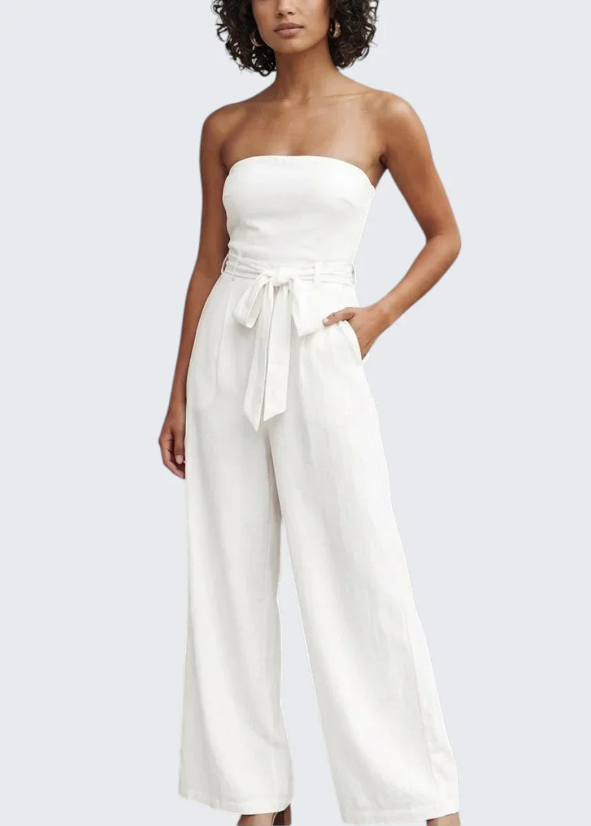 Eva | Trägerloser Sommer-Jumpsuit mit Bindegürtel