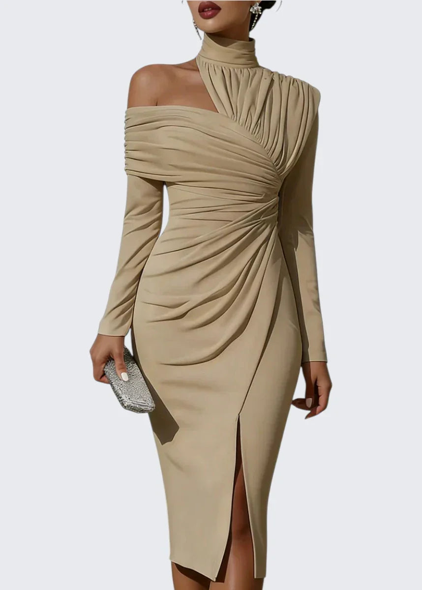 Olivia | Asymmetrisches One-Shoulder-Midikleid mit Drapierung