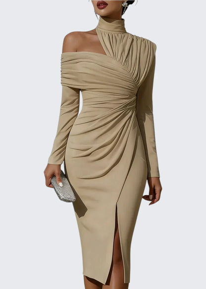 Olivia | Asymmetrisches One-Shoulder-Midikleid mit Drapierung