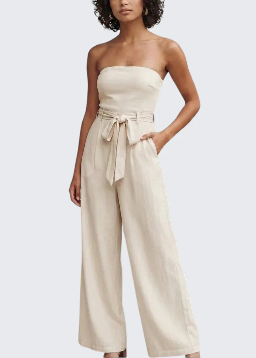 Eva | Trägerloser Sommer-Jumpsuit mit Bindegürtel