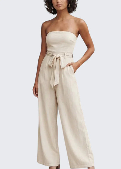 Eva | Trägerloser Sommer-Jumpsuit mit Bindegürtel