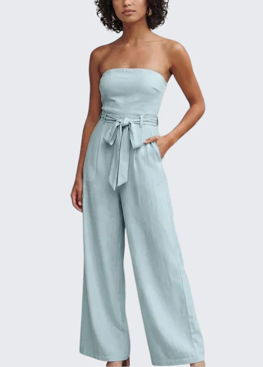Eva | Trägerloser Sommer-Jumpsuit mit Bindegürtel
