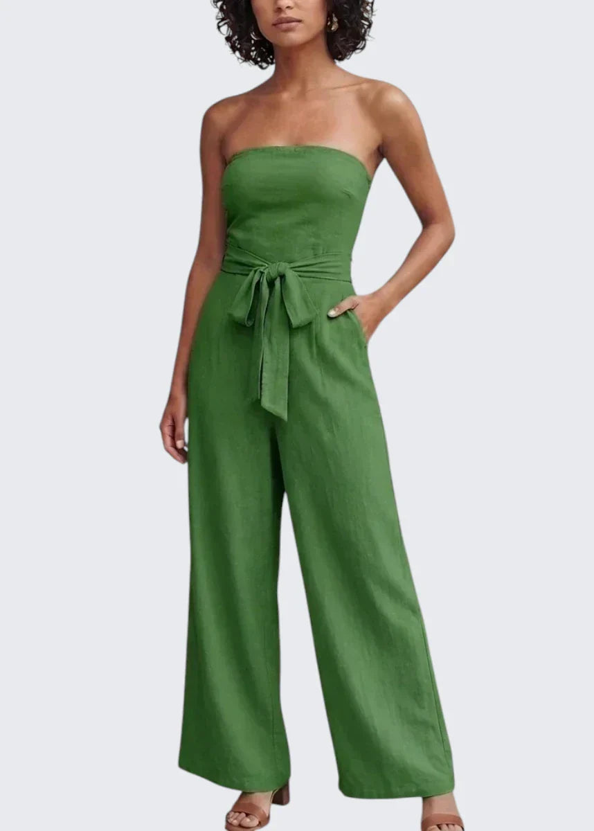 Eva | Trägerloser Sommer-Jumpsuit mit Bindegürtel