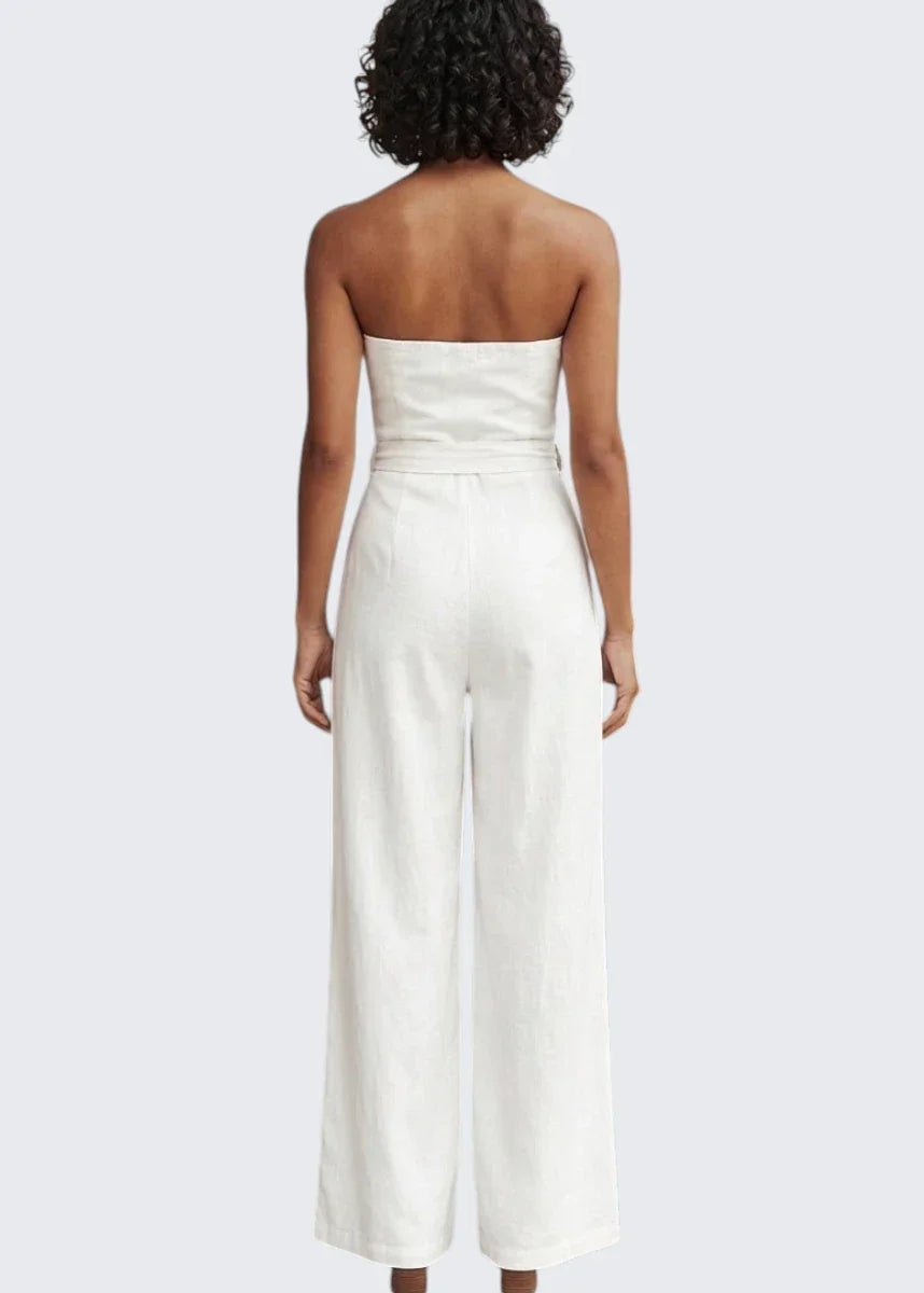 Eva | Trägerloser Sommer-Jumpsuit mit Bindegürtel