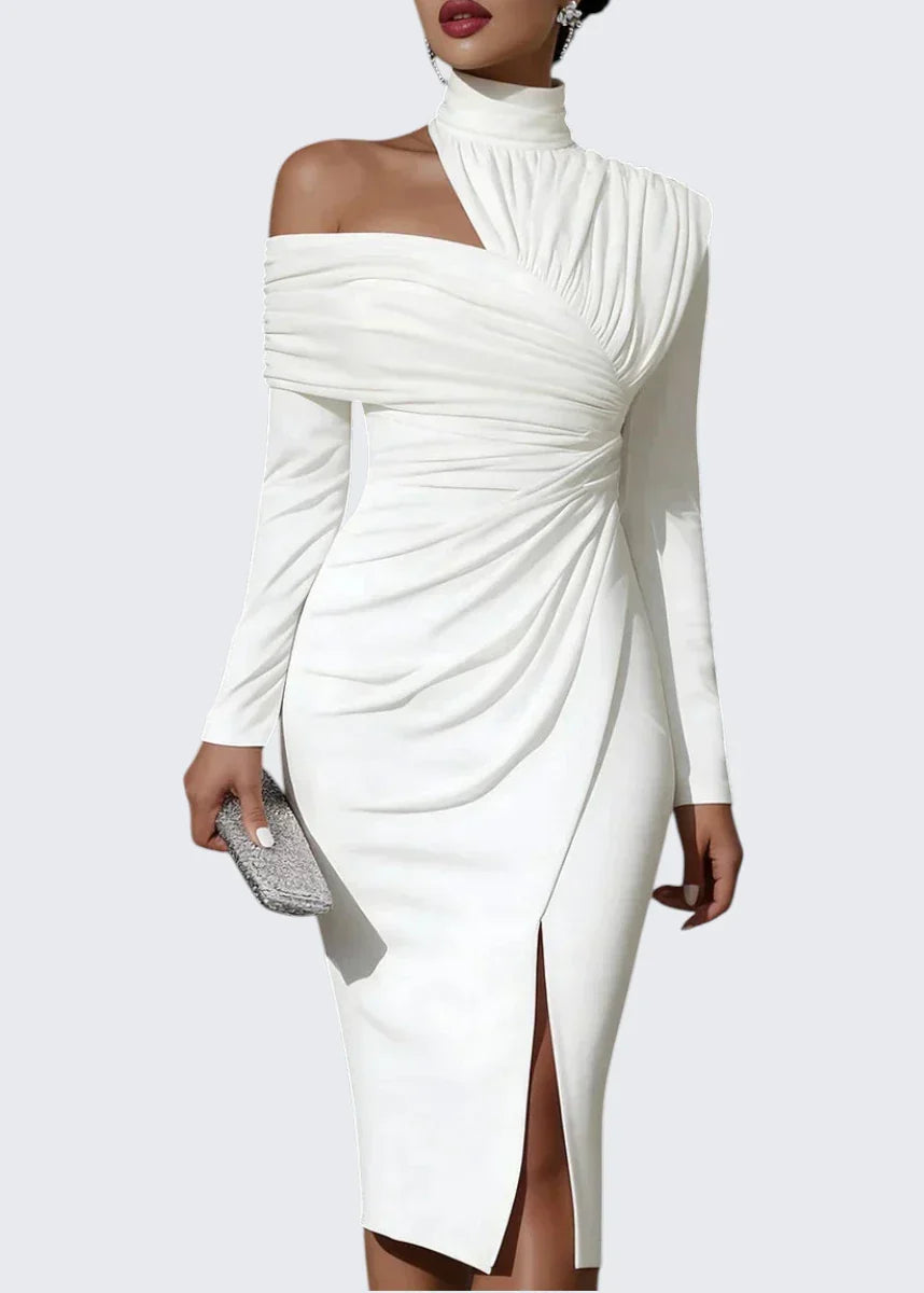 Olivia | Asymmetrisches One-Shoulder-Midikleid mit Drapierung