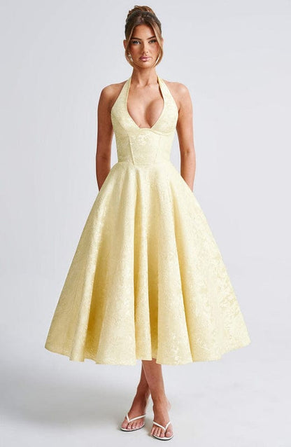 Carmela - Backless Halter Neck Midi Dress in White - Authentic Pace