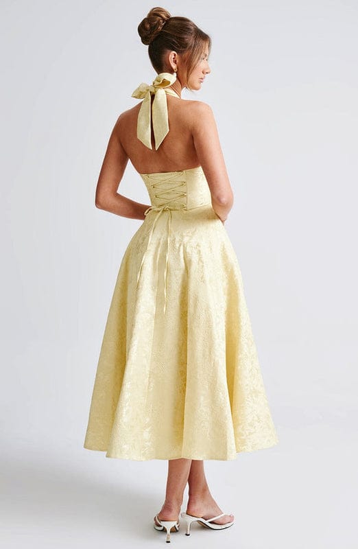 Carmela - Backless Halter Neck Midi Dress in White - Authentic Pace