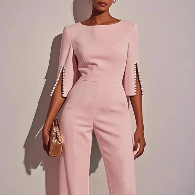 Emma - Boat Neck Wide Leg Party Jumpsuit in White - Authentic Pace