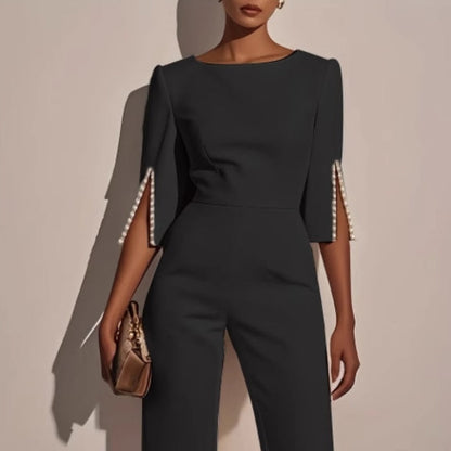 Emma - Boat Neck Wide Leg Party Jumpsuit in Pink - Authentic Pace