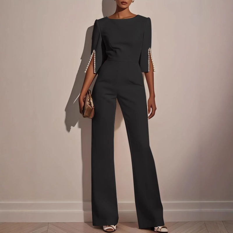 Emma - Boat Neck Wide Leg Party Jumpsuit in White - Authentic Pace