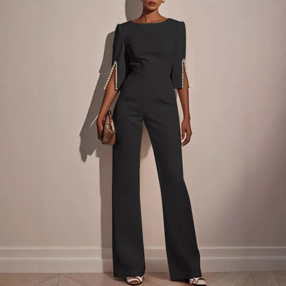 Emma - Boat Neck Wide Leg Party Jumpsuit in White - Authentic Pace