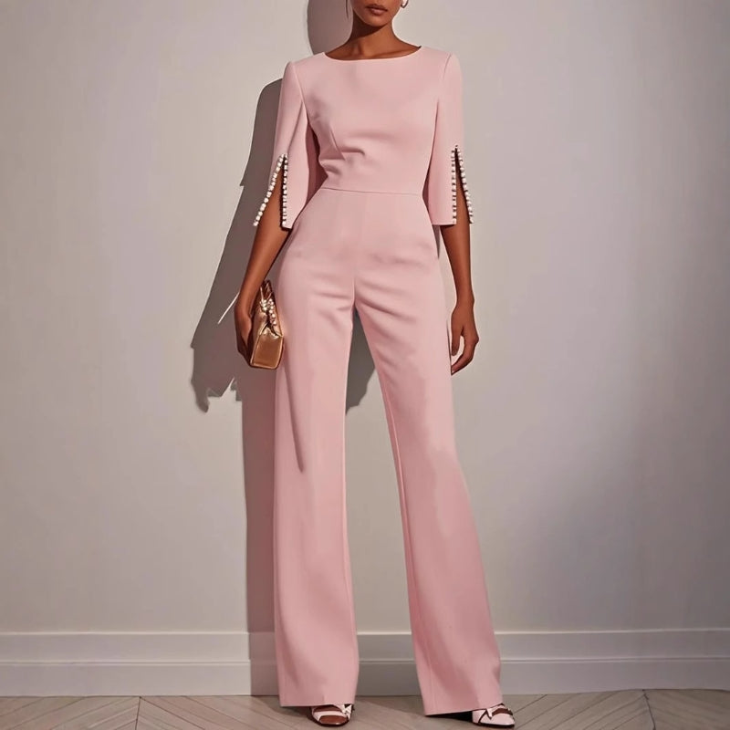 Emma - Boat Neck Wide Leg Party Jumpsuit in White - Authentic Pace