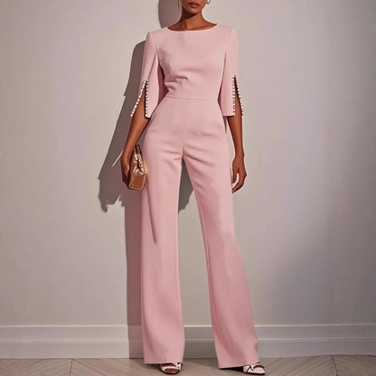 Emma - Boat Neck Wide Leg Party Jumpsuit in White - Authentic Pace
