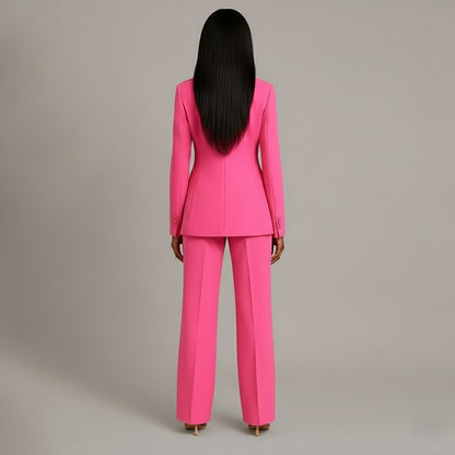 Mary - Long Sleeve V-Neck Two Piece Suit in Pink - Authentic Pace