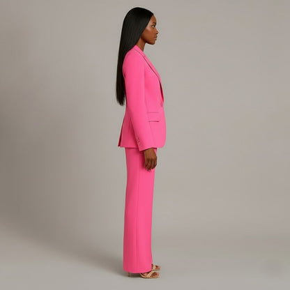 Mary - Long Sleeve V-Neck Two Piece Suit in Pink - Authentic Pace