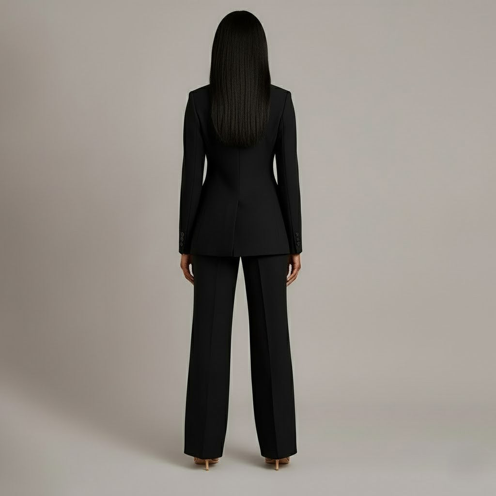 Mary - Long Sleeve V-Neck Two Piece Suit in Blue - Authentic Pace