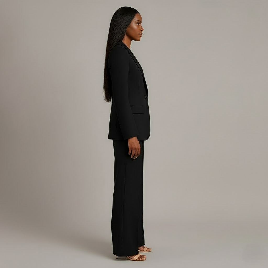 Mary - Long Sleeve V-Neck Two Piece Suit in Blue - Authentic Pace