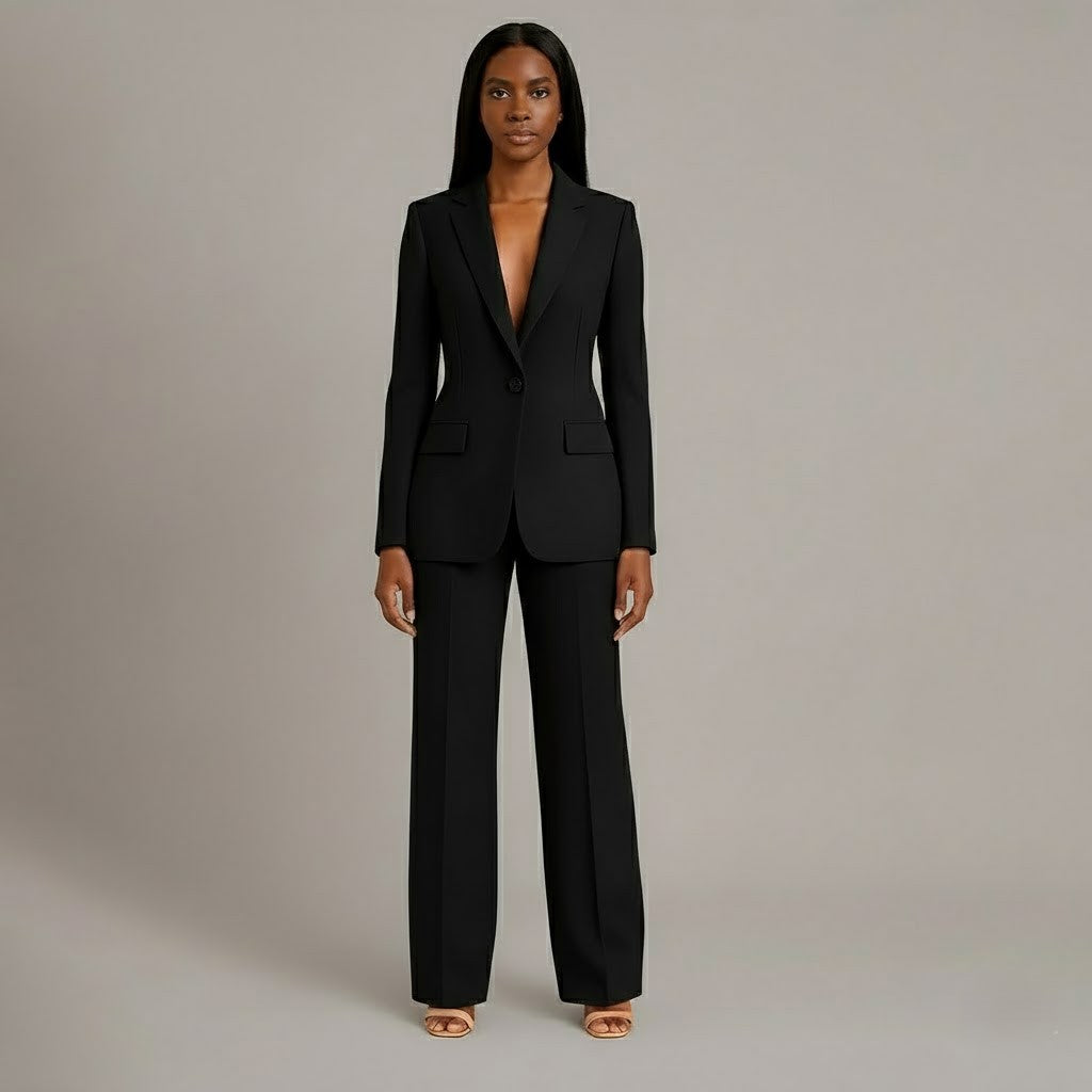 Mary - Long Sleeve V-Neck Two Piece Suit in White - Authentic Pace