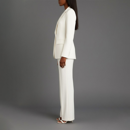 Mary - Long Sleeve V-Neck Two Piece Suit in Blue - Authentic Pace
