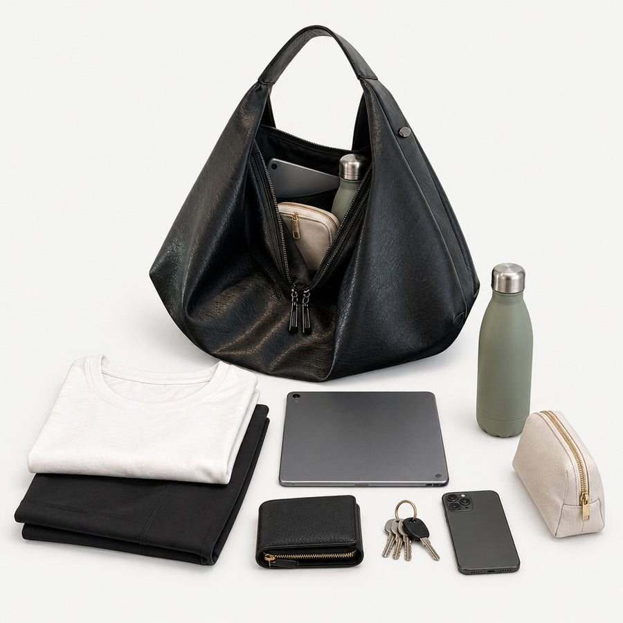 What fits inside the Baggy Vegan Leather bag