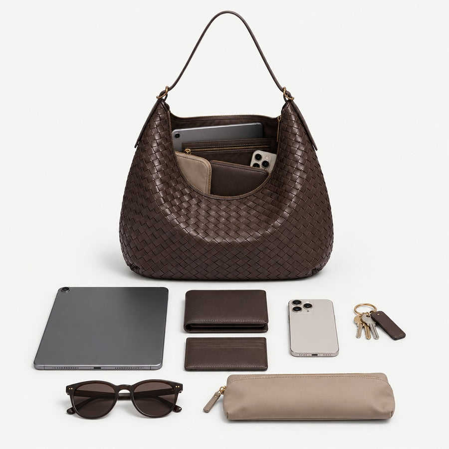 What fits inside the Hailey Woven bag