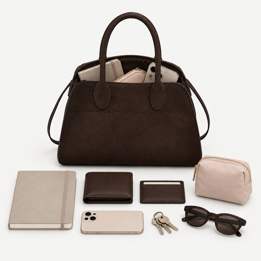 What fits inside the Moiré Suede bag